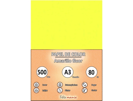 A3 80Gr Paper Amarillo Fluor 500 Hojas