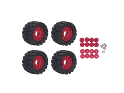4pcs Neumáticos De Crawler Rc Con Rines De Plástico Y Cubos Hexagonales Para Coches Control Remoto 1/8 1/10 Rojo