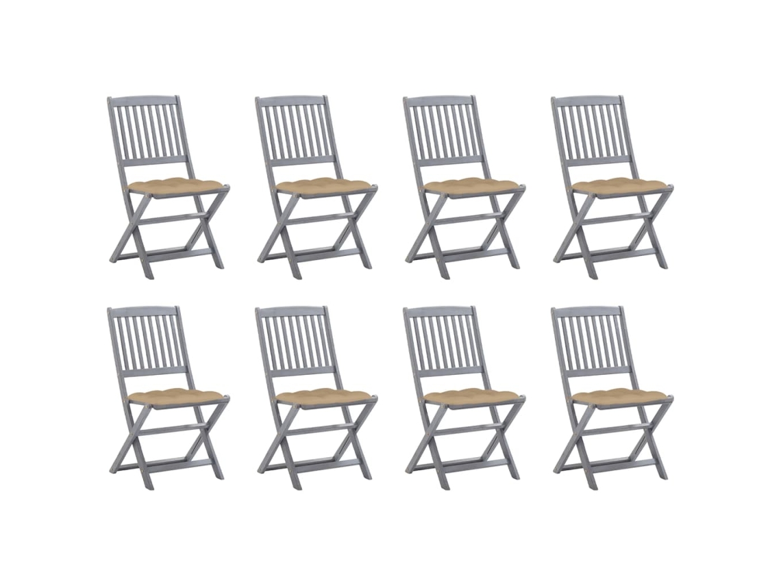 Sillas plegables de exterior DKD Home Decor de 8 piezas con cojines de acacia maciza