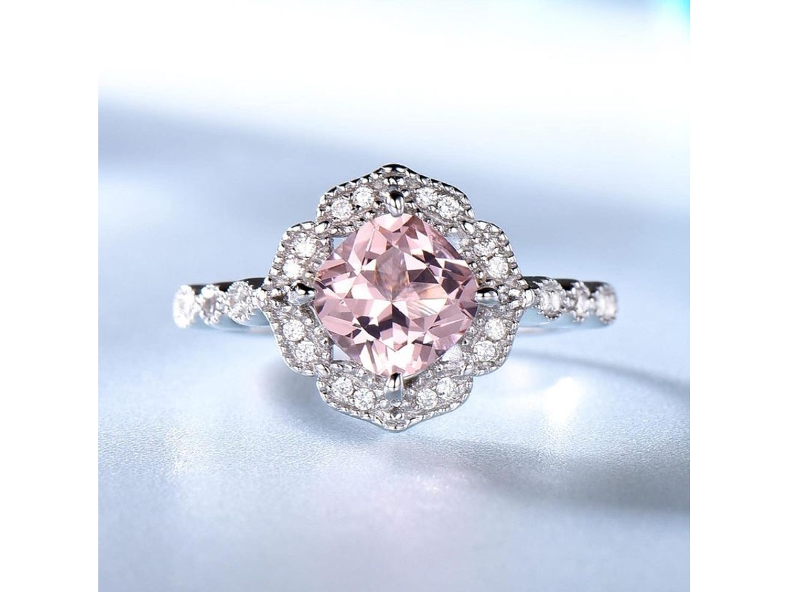 Anillos De Morganita Nano Creados Plata 925 Anillos De Flor Para Mujer Compromiso