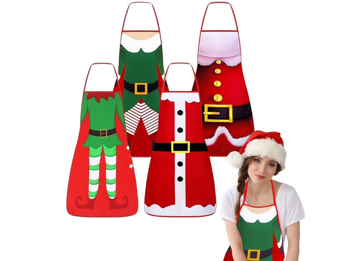 Conjunto de 4 delantales navideños divertidos, 52 x 72 cm, Digitallab
