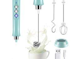 Espumador de leche, batidora recargable por USB con 3 varillas, ideal para café, capuchino, chocolate caliente y huevos (azul) Cuich