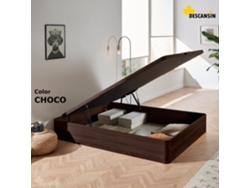 Canape Abatible DESCANSIN | 150 x 190 cm | Chocolate | Patas en Madera de Haya Maciza | Reforzado | Gran Almacenaje
