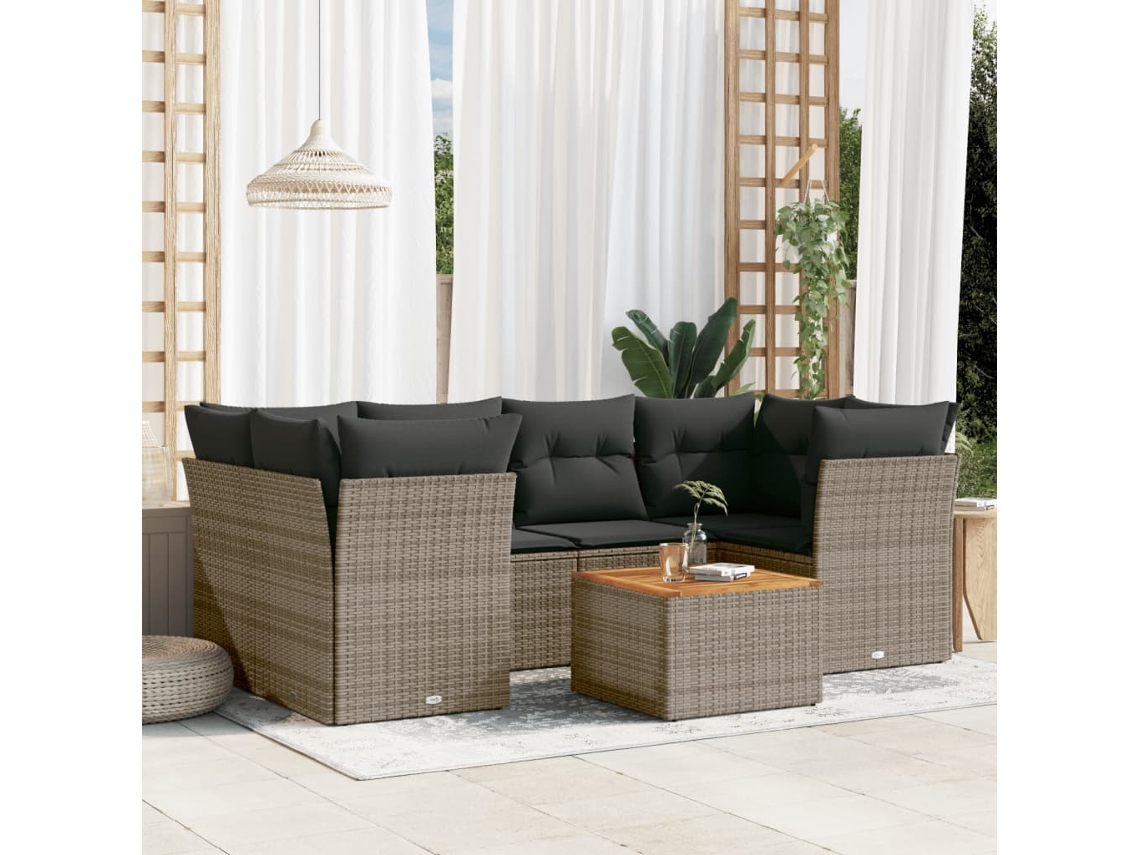 Conjunto de sofás de jardín de 7 piezas DKD Home Decor con cojines de mimbre gris