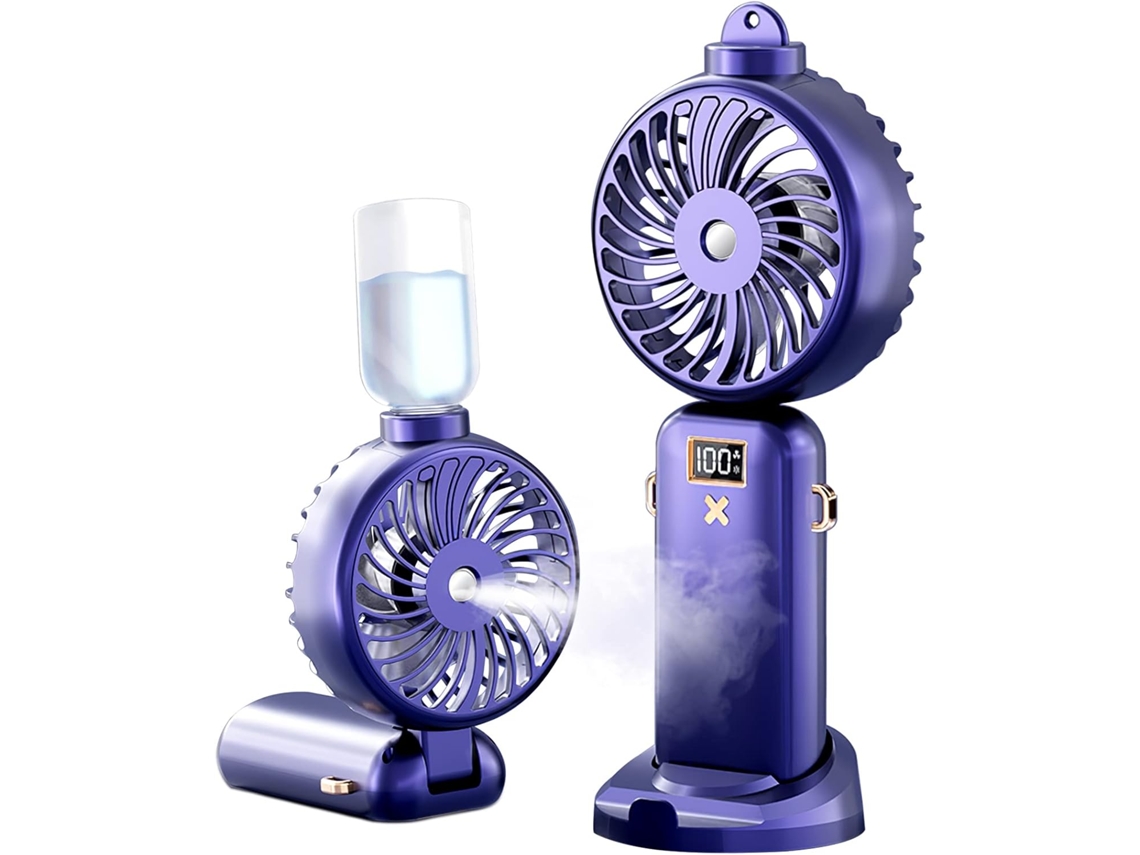Ventilador portátil con rociador de agua, batería de 3000 mAh, 5 velocidades, plegable.