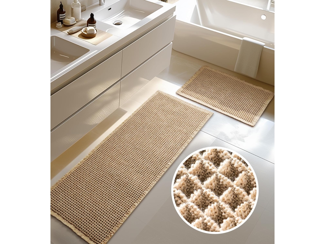 2 Alfombrillas De Baño Lavables Antideslizantes Estilo Bohemio De 51x120 Cm Y 41x61 Cm Para La Decoración De La Sala De Estar, El Dormitorio Y El Baño.