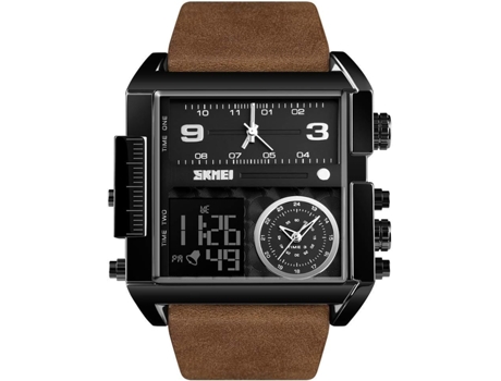 VEANXIN Reloj digital cuadrado para hombre Reloj de pulsera LED resistente al agua hasta 50 m-Marrón dorado