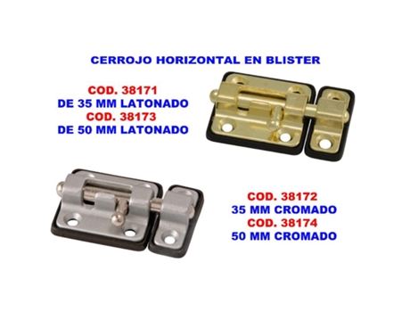Cerrojo horizontal 50 mm cromado en blister s-724
