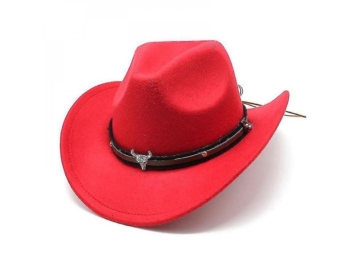 Sombrero Cowboy Top Hat De Lana Fieltro Rojo Unisex Circunferencia 57-59cm Rojo