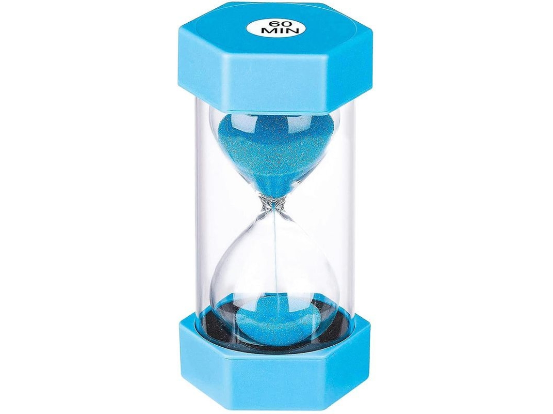 Reloj De Arena De 60 Minutos: Arena Azul, Plástico Y Vidrio, Gestión Del Tiempo Para El Aula Y El Hogar.