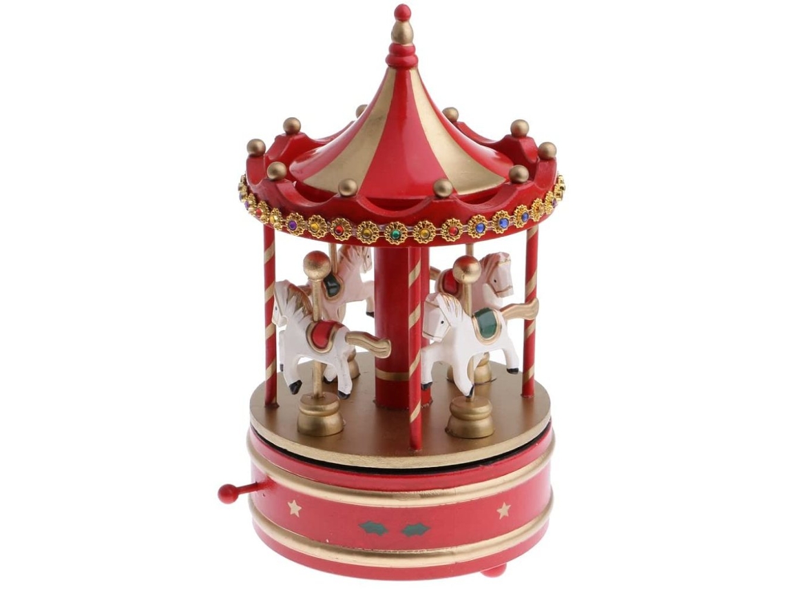 Carrusel 4 Caballos Carrusel Cuerda Mecánica Caja de música Juguetes Regalos - Rojo JEDBESETZT