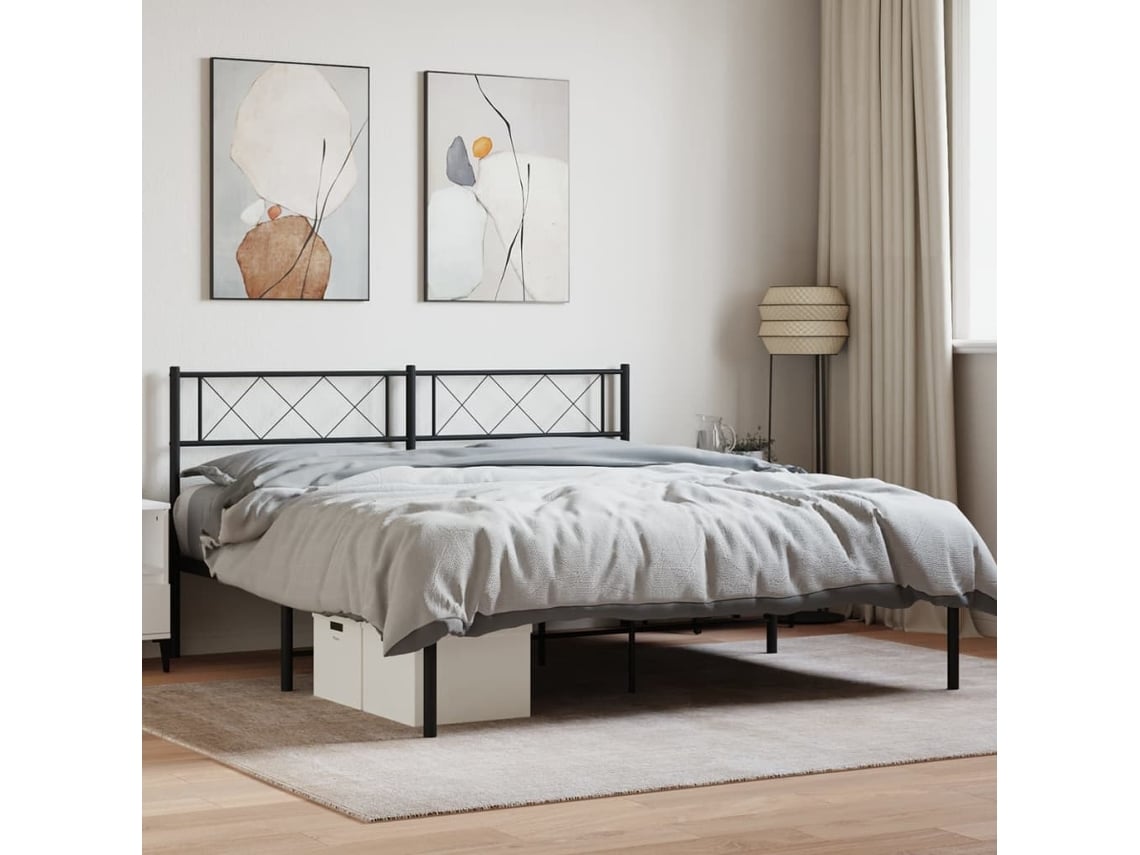 Estructura Cama Sin Colchón Con Cabecero Metal Negro 140x200 Cm