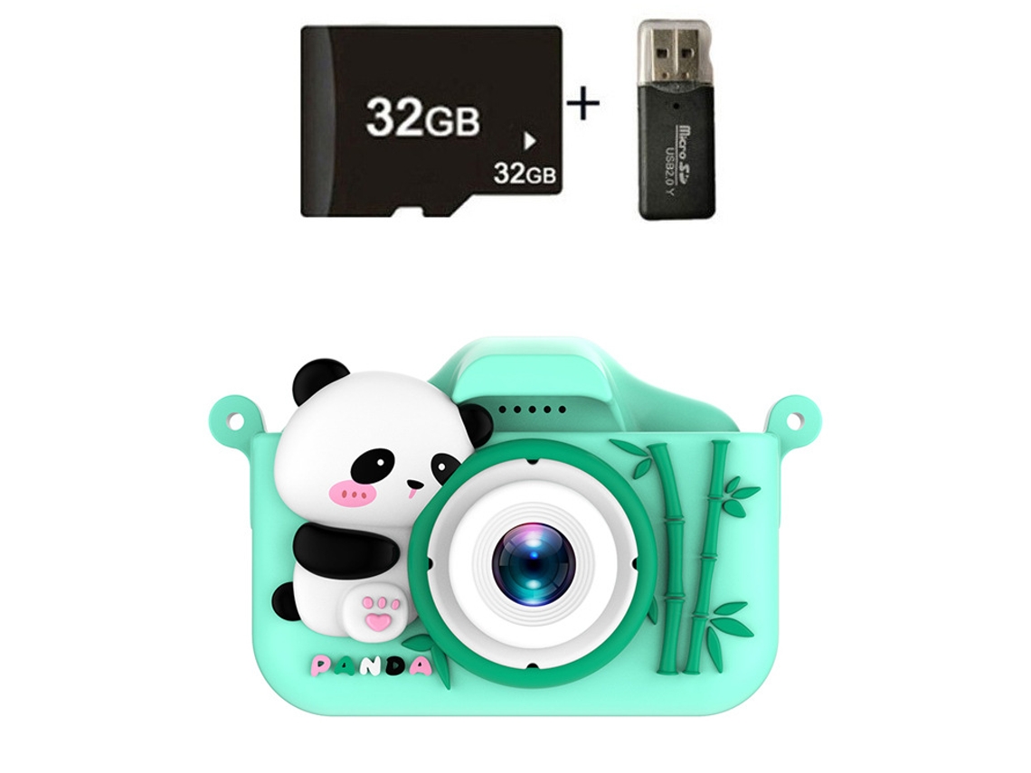 Siurn Cámara Infantil Panda-hd Doble Cámara Verde Rojo Lector De Tarjetas 32g