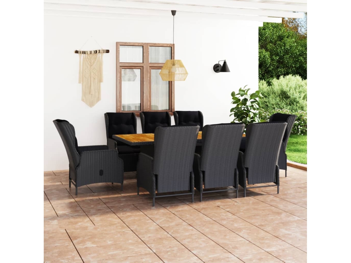 unidades Conj. Jantar Exterior C/ Almofadões Vime Pe Cinza Escuro Dkd Home Decor