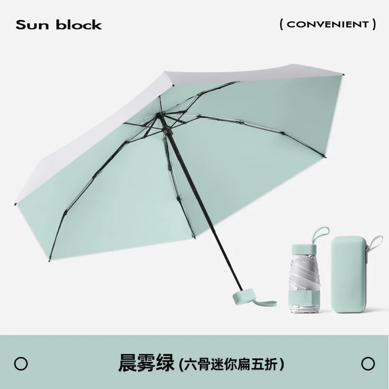(verde Menta) Mini Sombrilla, Factor De Protección Solar Upf50+, Sombrilla Plateada Titanio