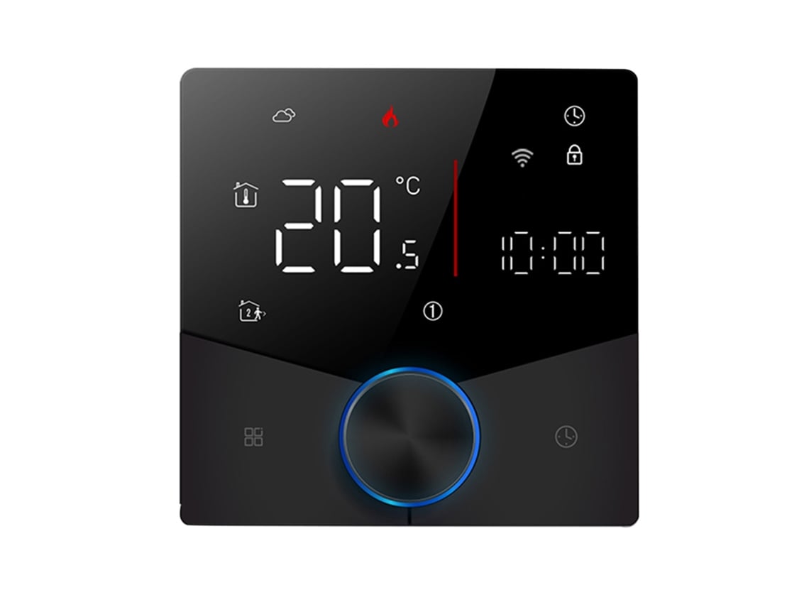 Termostato Inteligente Wifi Tuya Con Control Por Voz Programable Semanalmente Y Luz De Calefacción Ajustable.