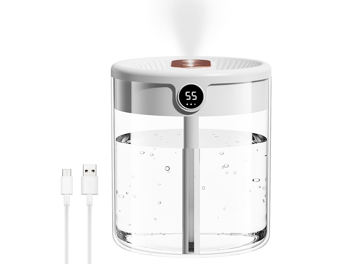 Humidificador De Vapor Frío (transparente) De 2 Litros Con Luz Nocturna, Humidificador Difusor Para El Hogar, Boquillas Dobles.