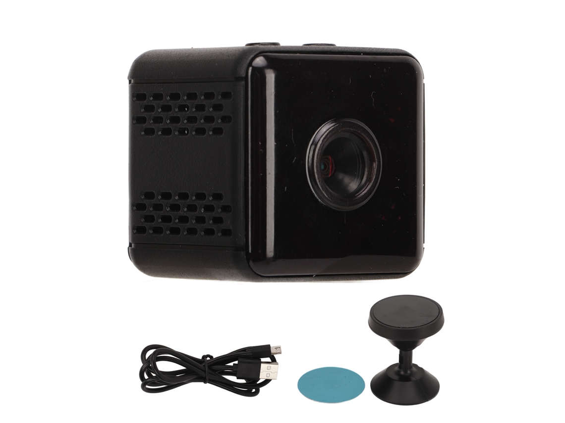 Minicámara inalámbrica wifi 1080p con visión nocturna y detección de movimiento para seguridad del hogar.