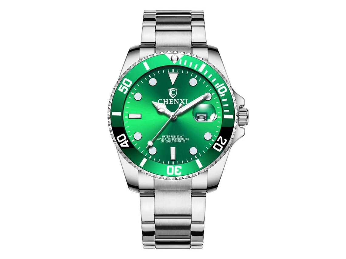 Reloj De Cuartzo De Pareja Con Correa De Acero Inoxidable Dial Redondo Impermeable Moda (hombre Verde)