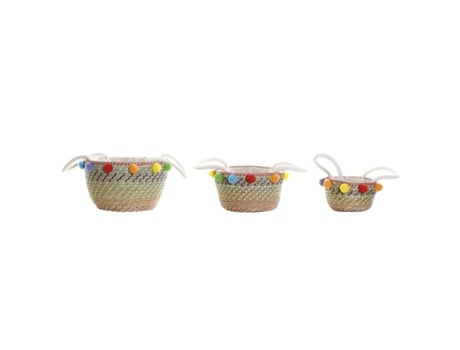 Juego De Cestas Dkd Home Decor Poliéster Pompones (57 X 45 X 42,5 Cm)