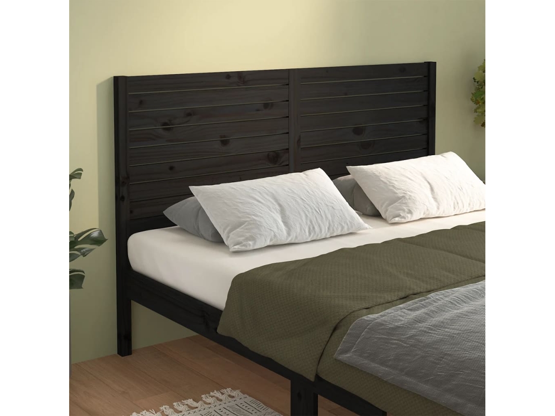 Cabecero De Cama Madera Maciza De Pino Negro 156x4x100 Cm