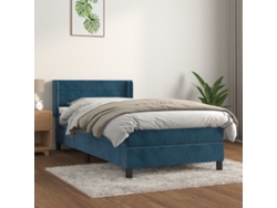 Cama Box Spring Con Colchón Terciopelo Azul Oscuro 100x200 Cm