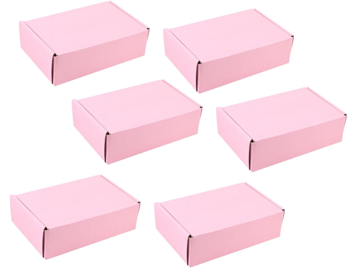 Cajas Decorativas Para Envíos De 15x15x5 Cm En Papel Rosa Y Blanco, Juego De 6