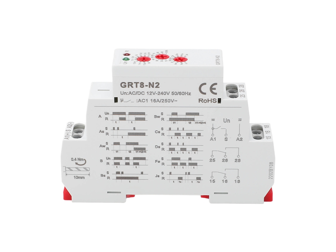 Relé Temporizador Multifuncional Con Indicador Led, Montaje En Riel, Ignífugo Para Uso Industrial.