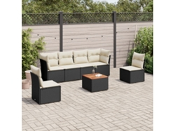 Conjunto de sofá de jardín de 7 piezas con cojines, ratán negro, Dkd Home Decor