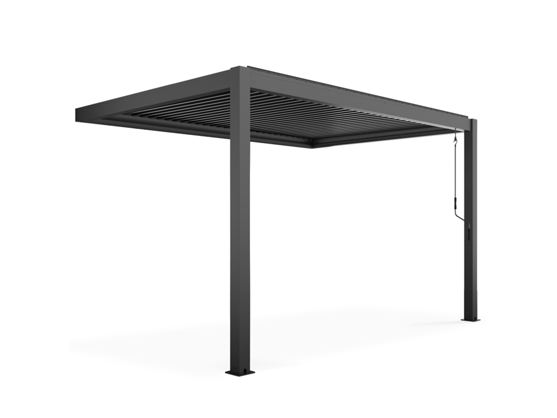 Pérgola Bioclimática 4x3 M Adosada Manual en aluminio color antracita Oviala