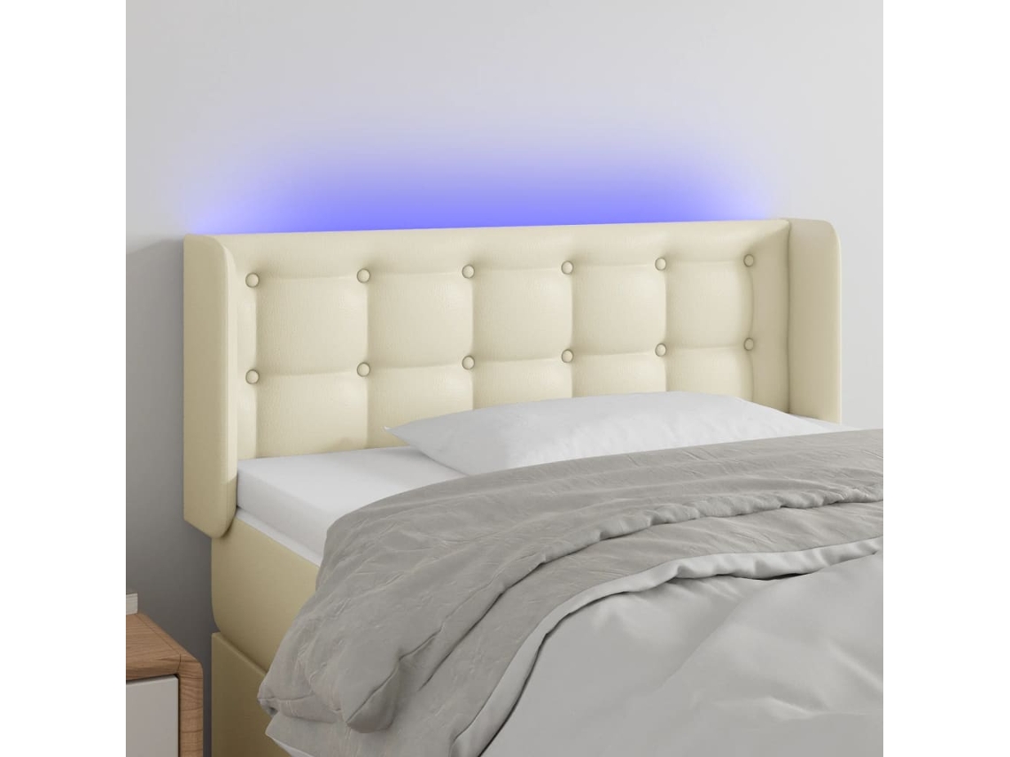 Cabecero Con Led Cuero Sintético Crema 103x16x78/88 Cm