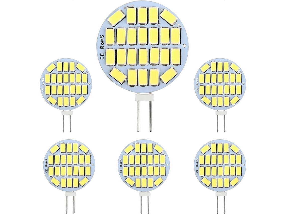 Bombilla LED Rebe G4 de 6 piezas, 3 W, AC12 24 V, 300 lm, blanco frío 6000 K, 24 x 5730 SMD, equivalente a halógena de 30 W, no regulable, redonda empotrable.