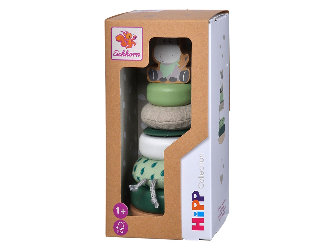 Torre apilable de madera Eichhorn con burro, juguete educativo para bebés, certificado FSC.