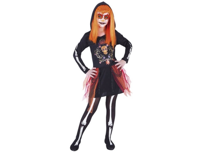 Disfraz de Niña DISFRAZZES Catrina Del Día De Los Muertos Negro Y Blanco (Talla: 5 a 7 años)