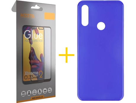 Kit Funda + Protector de Pantalla Huawei Y7 2019 ACCETEL Liso Azul