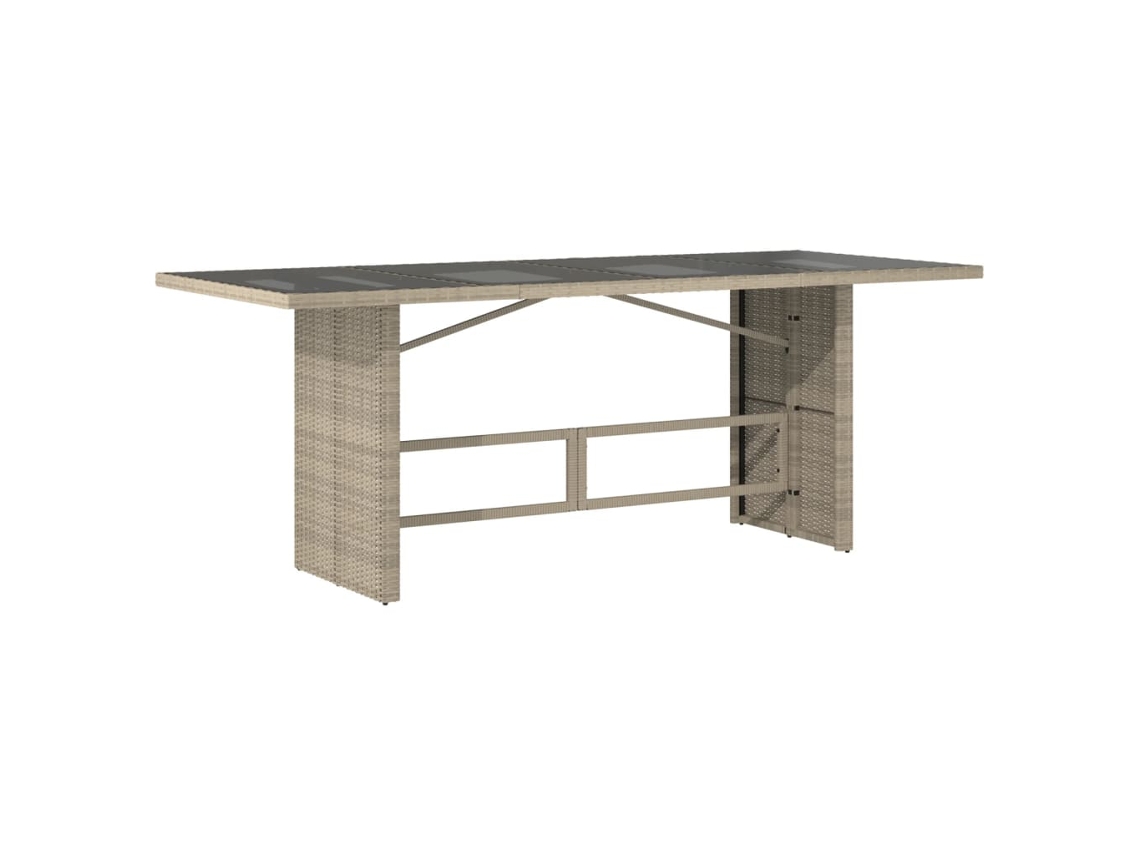 Mesa de jardín con tablero de cristal MAISON EXCLUSIVE Patas de mimbre gris claro (190x80x74 cm)