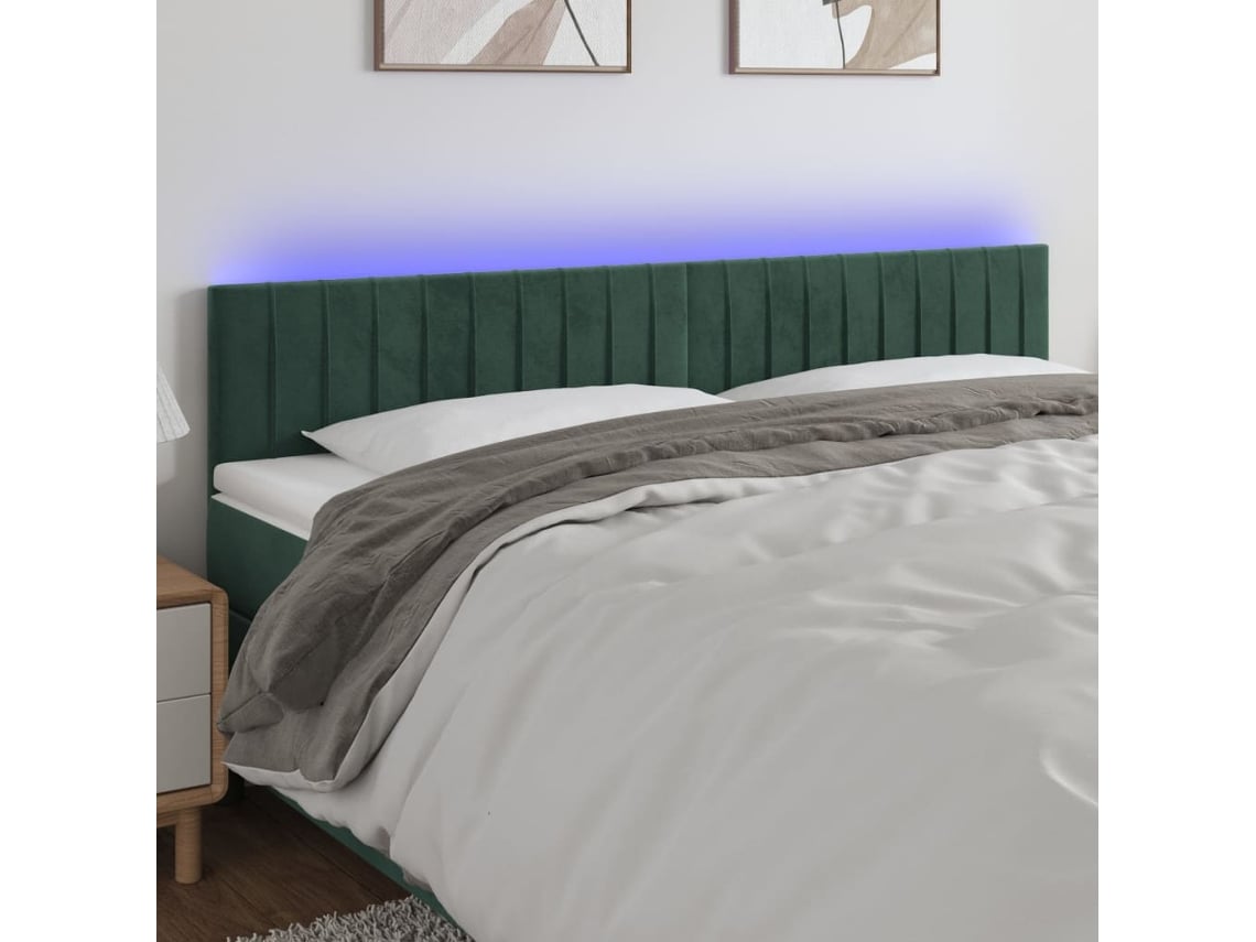 Cabecero Con Led De Terciopelo Verde Oscuro 200x5x78/88 Cm