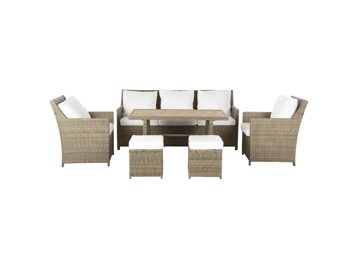Conjunto de jardín 5 plazas de ratán marrón dorado/blanco BELIANI Fonti