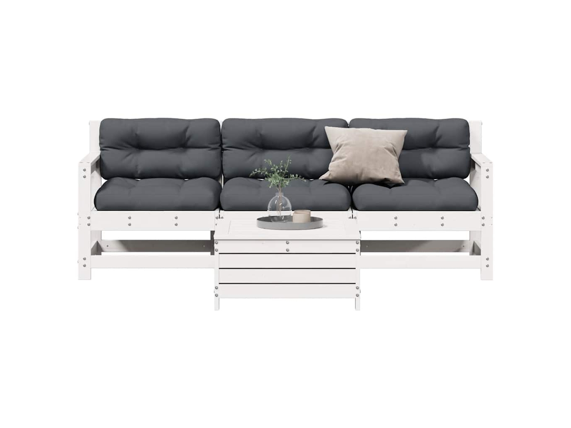 Conjunto 4 Peças Lounge De Jardim C/ Almofadões Pinho Maciço Branco Dkd Home Decor