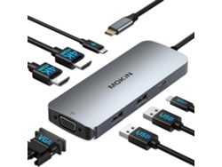 Estación de acoplamiento USB-C, compatible con dos monitores, 7 puertos, 7 en 1 (2 HDMI VGA OEM)