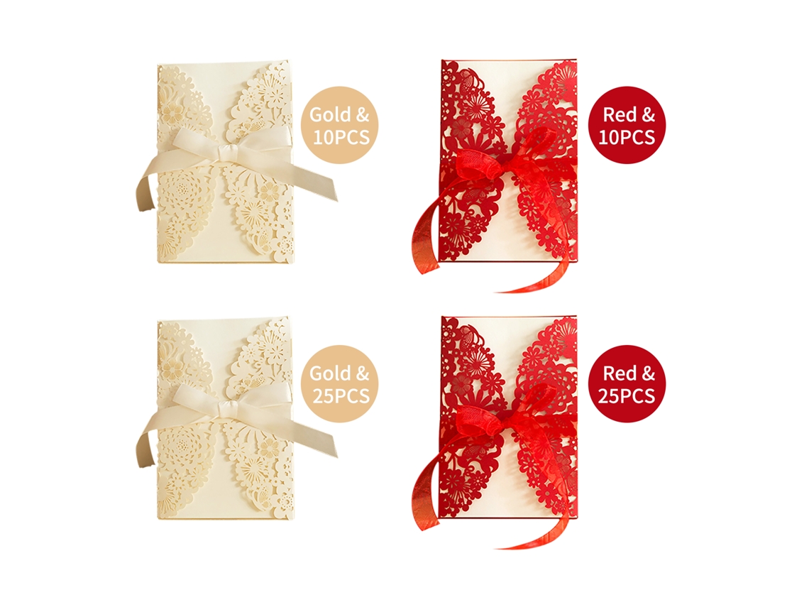 Invitaciones de boda con sobres y cinta - 10 unidades