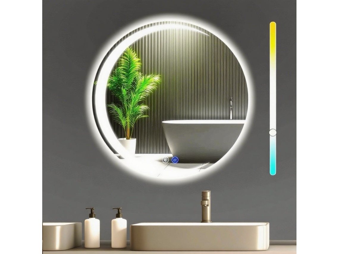 ZMH Espejo de baño con iluminación Moderno Redondo 70cm IP44 Espejo de pared Regulable para baño