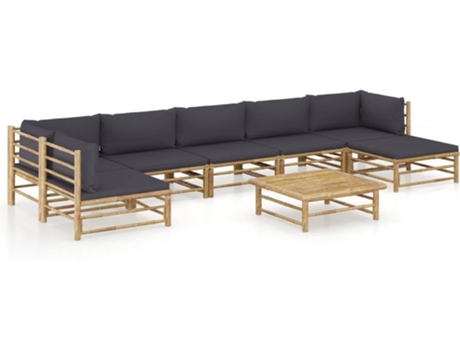Conjunto 8 de muebles de jardín VIDAXL bambú con cojines gris oscuro