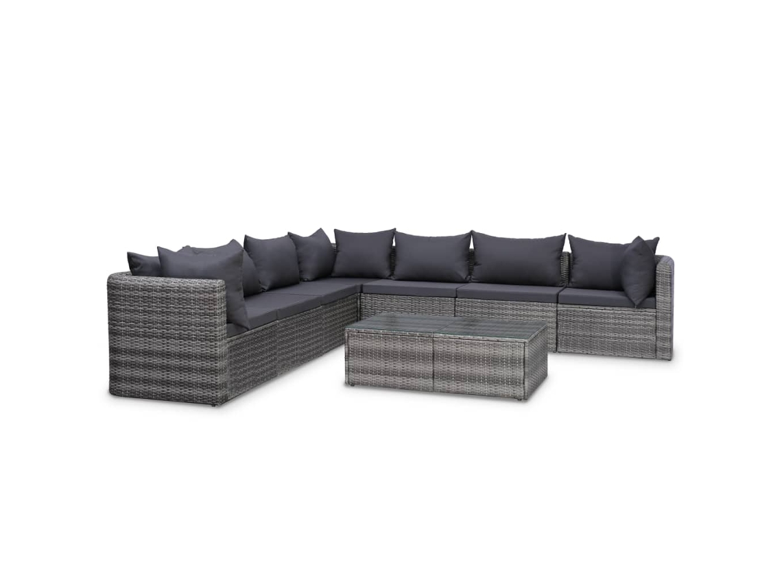 Conjunto de jardín de 8 piezas con cojines de mimbre gris de DKD Home Decor