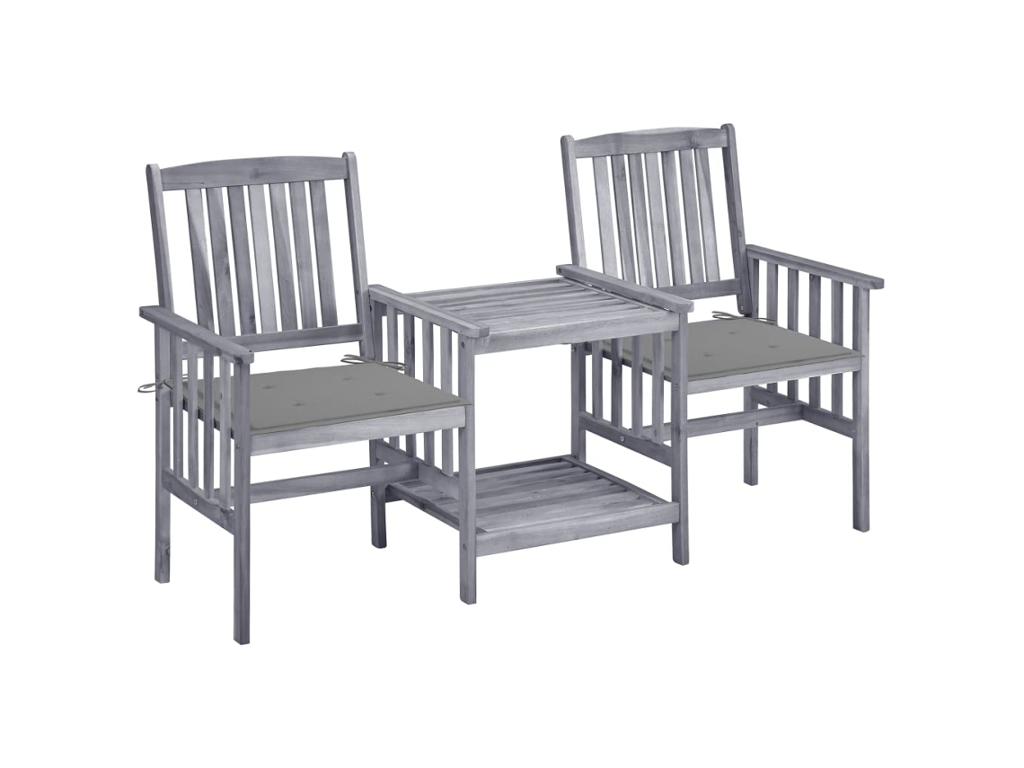 Sillas de jardín con mesa de centro y cojines de madera maciza de acacia, Dkd Home Decor