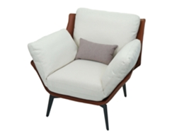 Sillón Chaise Longue de Cóctel, Sillón de Relax Tapizado en PVC Marrón Oscuro y Tela Crema, Metal Negro 04_0006840