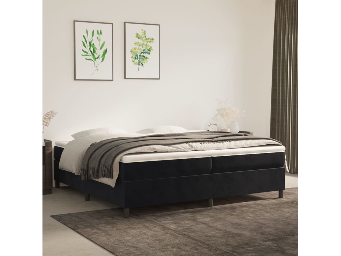 Cama Box Spring Con Colchón Terciopelo Negro 200x200 Cm