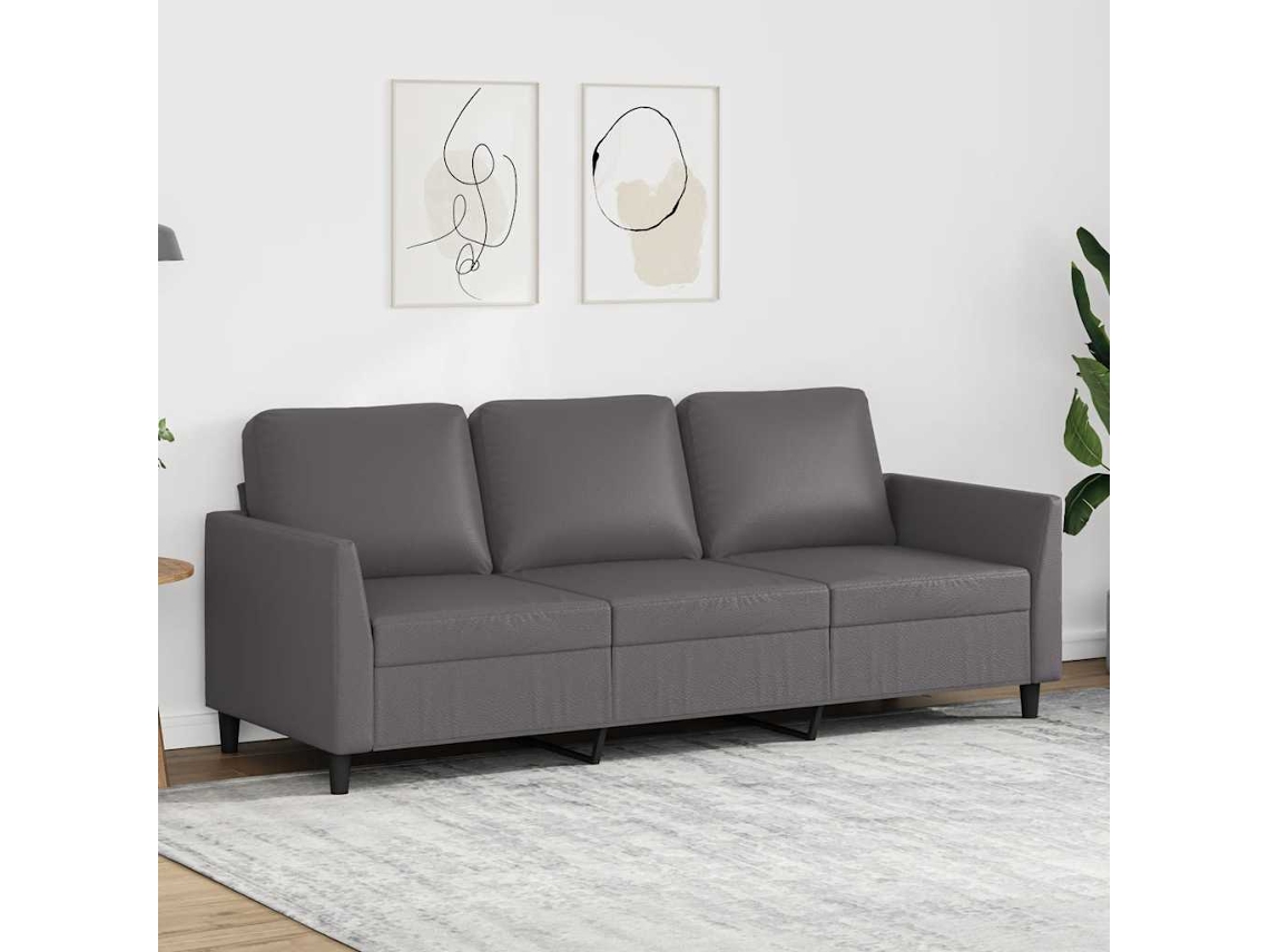 Sofá De 3 Plazas | Sofá De Salón | Sofá De Descanso De Cuero Sintético Gris 180 Cm
