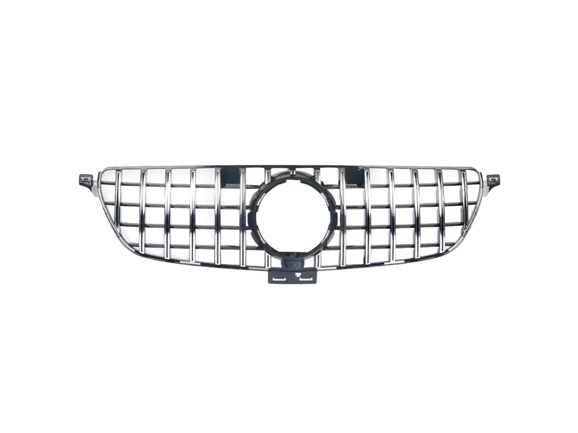 Rejilla de radiador delantera, estilo GT R, compatible con Mercedes GLE Clase W166, cromo negro OEM