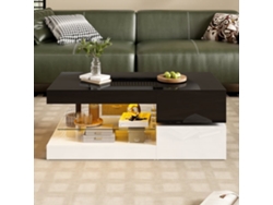 Mesa De Centro 90x45x35,5 Cm - Iluminación Led, Control App Y Bluetooth, Superficie Brillante - Negro-blanco